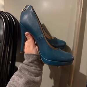 Call It Spring Teal Heels with Gold Accent